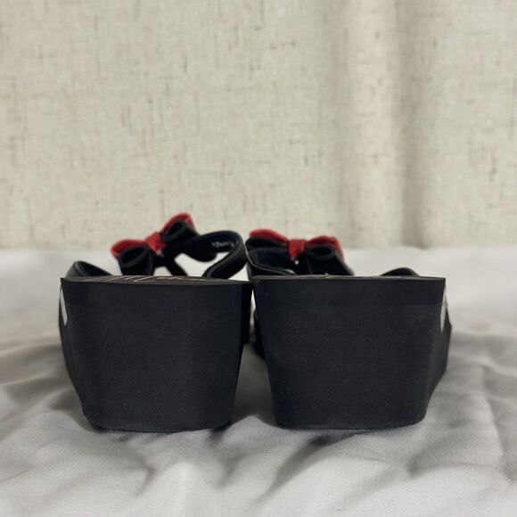 Disney Minnie Mouse Platform Flip Flops Sandals Women’s Size 8 Black Red Bow - Picture 7 of 11